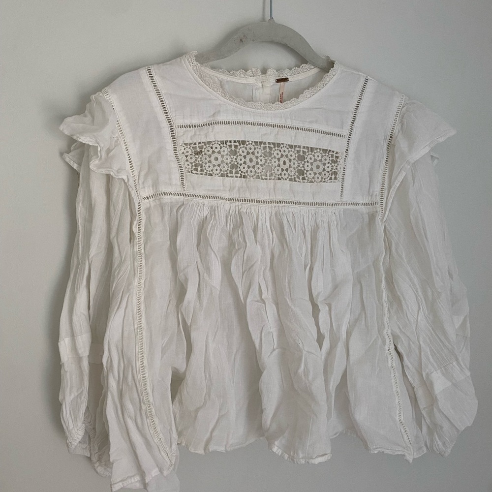 Free People Ivory Lace Trim Blouse